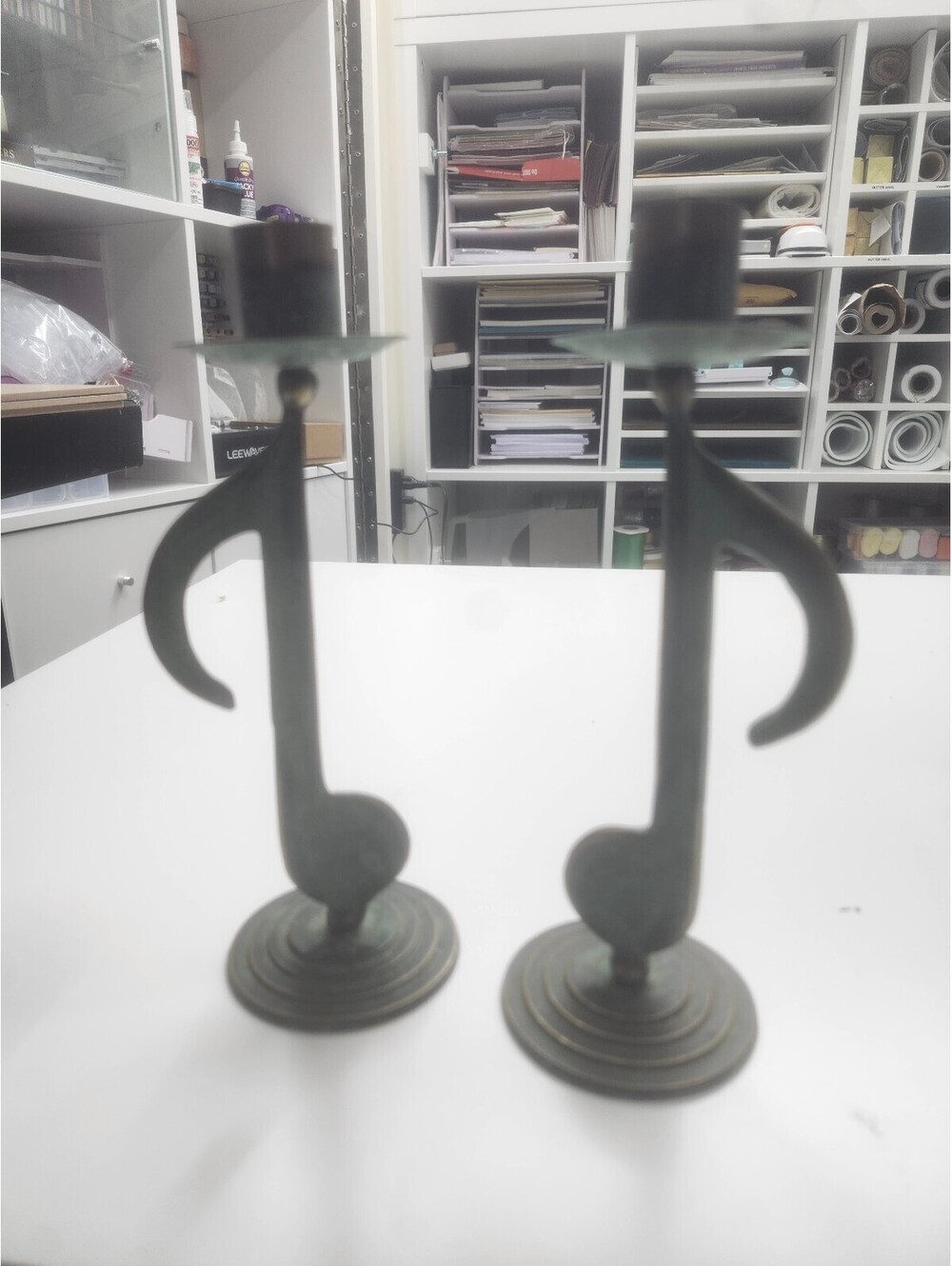 Vintage Brass Musical Note Candle Holders Set of 2